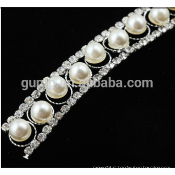 Rhinestone trim cadeia com aparamentos de pérola para vestidos